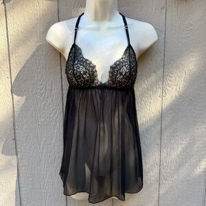 Modern Victoria’s Secret Sheer Lace Babydoll Black Lingerie Top Dress Small